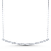Curved Bar Cubic Zirconia CZ Crystal Pave Pendant & Chain Necklace in .925 Sterling Silver - ST-FN054-DiaCZ-SL