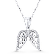 Angel's Wings Charm CZ Crystal Charm 24x18mm (0.9x0.7in) Pendant in .925 Sterling Silver w/ Rhodium - ST-FP155-DiaCZ-SLW