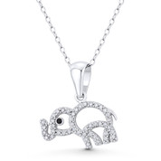 Baby Elephant Animal Charm CZ Crystal Open-Design 21x17mm (1.3x0.7in) Pendant in .925 Sterling Silver w/ Rhodium - ST-FP159-DiaCZ-SLW