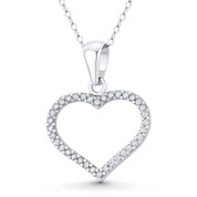 Open-Design Heart Charm CZ Crystal Pave 26x19mm (1x0.75in) Pendant in .925 Sterling Silver w/ Rhodium - ST-FP160-DiaCZ-SLW