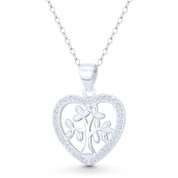 Heart & Tree-of-Life Charm CZ Crystal Pave 23x18mm (0.9x0.7in) Pendant in .925 Sterling Silver - ST-FP168-DiaCZ-SLP