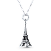 Eiffel Tower Landmark 3D Charm 25x11mm (1x0.4in) Pendant in Oxidized .925 Sterling Silver - ST-FP169-SLO