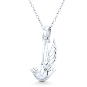 Outspread-Wing Dove Bird Animal Charm 26x12mm (1x0.5in) Pendant in .925 Sterling Silver - ST-FP172-SLP