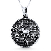  Elephant, Horseshoe, 13, Clover, Man, Owl & Evil Eye Charm 32x23mm (1.3x0.9in) Pendant in Oxidized .925 Sterling Silver - ST-FP174-SLO