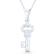 Skeleton Key-to-Heart Love Charm 32x10mm (1.3x0.4in) Pendant in .925 Sterling Silver - ST-FP175-SLP