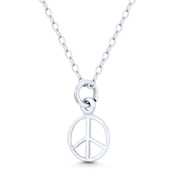 Worn-Finish Peace Sign Cutout Hippie Charm 14x8mm (0.6x0.3in) Pendant in .925 Sterling Silver - ST-FP176-SLP
