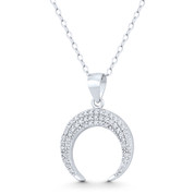 Reverse Horn CZ Crystal Pave Charm 23x17mm (0.9x0.7in) Pendant in .925 Sterling Silver w/ Rhodium - ST-FP177-DiaCZ-SLW