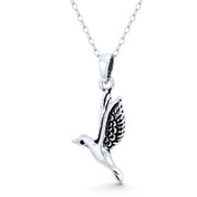 Flying Hummingbird Spirit Animal Charm 26x12mm (1x0.5in) Pendant in Oxidized .925 Sterling Silver - ST-FP178-SLO
