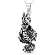 Chinese Dragon Shenlong Feng Shui Good Luck Charm 44x18mm (1.7x0.7in) Pendant in Oxidized .925 Sterling Silver - ST-FP184-SLO