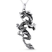 Chinese Dragon Shenlong Feng Shui Good Luck Charm 49x21mm (1.9x0.8in) Pendant in Oxidized .925 Sterling Silver - ST-FP185-SLO