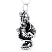 Chinese Dragon Shenlong Feng Shui Good Luck Charm 46x21mm (1.8x0.8in) Pendant in Oxidized .925 Sterling Silver - ST-FP187-SLO