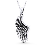 Angel's / Eagle's Wing Protection & Luck Charm 40x17mm (1.6x0.7in) Pendant in Oxidized .925 Sterling Silver - ST-FP195-SLO