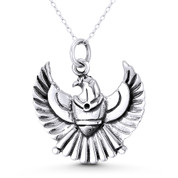 Horus, the Falcon God Egyptian Pharaoh Charm 33x31mm (1.3x1.2in) Pendant in Oxidized .925 Sterling Silver - ST-FP198-SLO