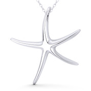 Starfish Ocean Sealife Charm 36x33mm (1.4x1.3in) Pendant in .925 Sterling Silver - ST-FP206-SLP