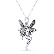 Winged Pixie / Fairy / Nymph Charm 29x18mm (1.1x0.7in) Pendant in Oxidized .925 Sterling Silver - ST-FP217-SLO