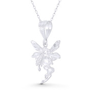 Winged Pixie / Fairy / Nymph Charm 33x17mm (1.3x0.7in) Pendant in .925 Sterling Silver - ST-FP218-SLP