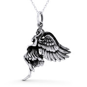 Winged Angel of Seduction 39x24mm (1.5x0.9in) 3D Charm Pendant in Oxidized .925 Sterling Silver - ST-FP219-SLO