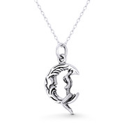 Moonrider Girl on Crescent Moon 28x15mm (1.1x0.6in) 3D Charm Pendant in Oxidized .925 Sterling Silver - ST-FP221-SLO