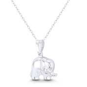 Elephant Charm 21x16mm (0.8x0.6in) Hollow-Cast 3D Pendant in Italy .925 Sterling Silver - ST-FP225-SLP