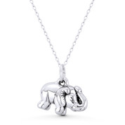 Elephant Charm 19x19mm (0.75x0.75in) Hollow-Cast 3D Pendant in Oxidized .925 Sterling Silver - ST-FP228-SLO