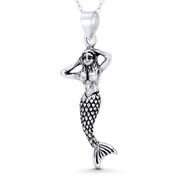 Mermaid / Siren Mythical Creature Charm 44x16mm (1.7x0.6in) 3D Pendant in Oxidized .925 Sterling Silver - ST-FP232-SLO