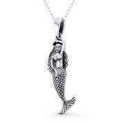 Mermaid / Siren Mythical Creature Charm 27x9mm (1.5x0.4in) Pendant in Oxidized .925 Sterling Silver - ST-FP233-SLO