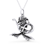 Mermaid / Siren Mythical Creature Charm 34x29mm (1.3x1.1in) Pendant in Oxidized .925 Sterling Silver - ST-FP235-SLO
