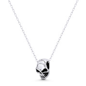 Skull / Skeleton Head Dia De Los Muertos Charm 12x8x7mm (0.5x0.31x0.28in) 3D Pendant in Oxidized .925 Sterling Silver - ST-FP238-12MM-SLO