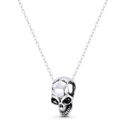 Skull / Skeleton Head Dia De Los Muertos Charm 15x9x7mm (0.6x0.35x0.28in) 3D Pendant in Oxidized .925 Sterling Silver - ST-FP238-15MM-SLO
