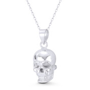 Skull / Skeleton Head Dia De Los Muertos Charm 28x12mm (1.1x0.5in) 3D Pendant in .925 Sterling Silver - ST-FP242-27MM-SLP