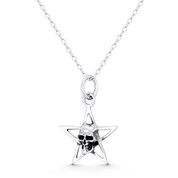 Skull / Skeleton Head on 5-Pointed Star Charm 23x17mm (0.9x0.7mm) Pendant in Oxidized .925 Sterling Silver - ST-FP243-SLO