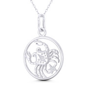 Cancer the Crab Zodiac Sign & Star Charm 35x23mm (1.4x0.9in) Pendant in .925 Sterling Silver - ST-FP244-SLP