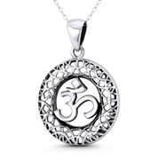  Om Aum Symbol Hindu / Buddhist Charm 37x25mm (1.5x1in) Pendant in Oxidized .925 Sterling Silver - ST-FP254-SLO