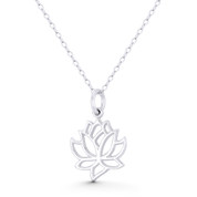 Lotus Flower Charm Buddhist / Buddhism Religion Symbol 22x14mm (0.9x0.55in) Pendant in .925 Sterling Silver - ST-FP258-SLP