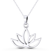 Lotus Flower Charm Buddhist / Buddhism Religion Symbol 29x28mm (1.1x1.1in) Pendant in Oxidized .925 Sterling Silver - ST-FP259-SLO