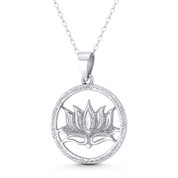 Lotus Flower Charm Buddhist / Buddhism Religion Symbol 30x21mm (1.2x0.8in) Pendant in Oxidized .925 Sterling Silver - ST-FP260-SLO