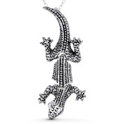 Gecko Lizard Charm 45x18mm (1.8x0.7in) Pendant Animism Jewelry in Oxidized .925 Sterling Silver - ST-FP266-SLO