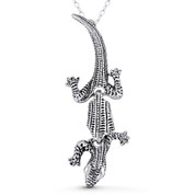 Gecko Lizard Charm 44x16mm (1.7x0.6in) Pendant Animism Jewelry in Oxidized .925 Sterling Silver - ST-FP267-SLO