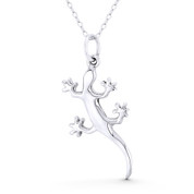 Gecko Lizard Charm 36x16mm (1.4x0.6in) Pendant Animism Jewelry in .925 Sterling Silver - ST-FP268-SLP