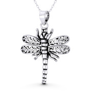 Dragonfly Insect Charm 38x27mm (1.5x1.1in) Pendant Animism Jewelry in Oxidized .925 Sterling Silver - ST-FP269-SLO