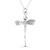 Dragonfly Insect Charm 37x22mm (1.5x0.9in) Pendant Animism Jewelry in Oxidized .925 Sterling Silver - ST-FP270-SLO