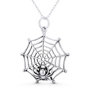  Black Widow Spider on Web Arachnid Charm 34x26mm (1.3x1in) Pendant Animism Jewelry in Oxidized .925 Sterling Silver - ST-FP276-SLO