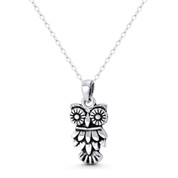 Perched Owl Bird Animal Charm 23x11mm (0.9x0.4in) Pendant in Oxidized .925 Sterling Silver - ST-FP278-SLO