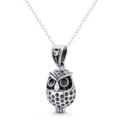 Perched Owl Bird Animal Charm 28x12mm (1.1x0.5in) Pendant in Oxidized .925 Sterling Silver - ST-FP279-SLO