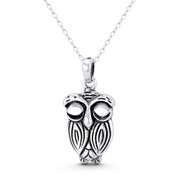 Perched Owl Bird Animal Charm 29x15mm (1.1x0.6in) Pendant in Oxidized .925 Sterling Silver - ST-FP280-SLO