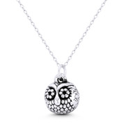 Perched Owl Bird Animal Charm 19x14mm (0.75x0.6in) 3D Pendant in Oxidized .925 Sterling Silver - ST-FP281-SLO