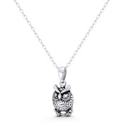 Perched Babu Owl Bird Animal Charm 19x9mm (0.75x0.35in) Pendant in Oxidized .925 Sterling Silver - ST-FP283-SLO