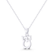 Perched Owl Bird Animal Charm 19x9mm (0.75x0.35in) Reversible Pendant in .925 Sterling Silver - ST-FP287-SLP