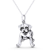 Sitting Boxer Puppy Dog Lover Animal Charm 31x18mm (1.2x0.7in) Pendant in Oxidized .925 Sterling Silver - ST-FP289-SLO