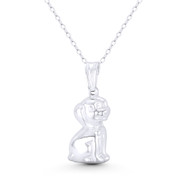 Sitting Labrador Retriever Puppy / Dog Lover Animal Charm 27x11mm (1.1x0.4in) Hollow 3D Pendant in .925 Sterling Silver - ST-FP291-SLP